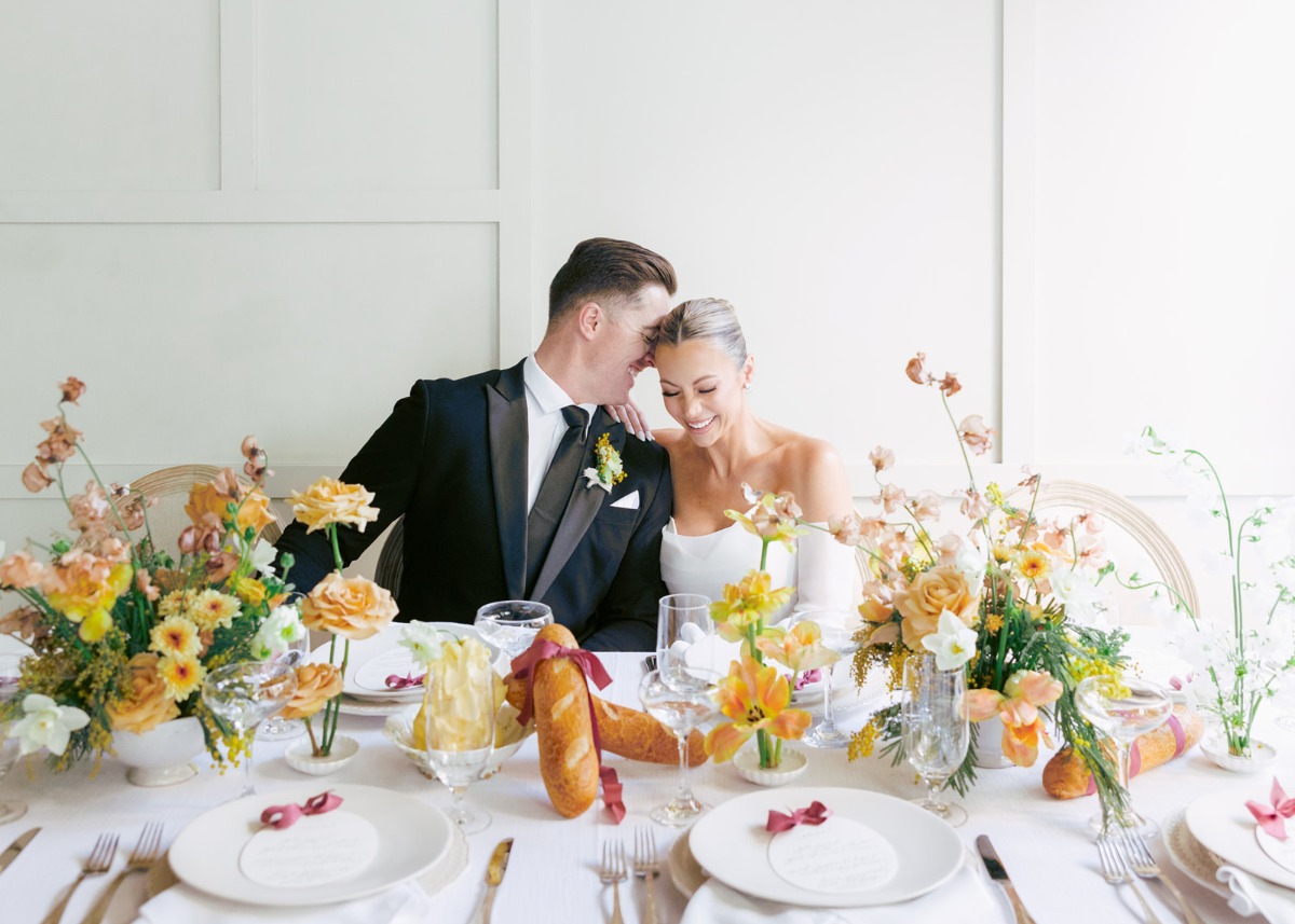 yellow and maroon reception design