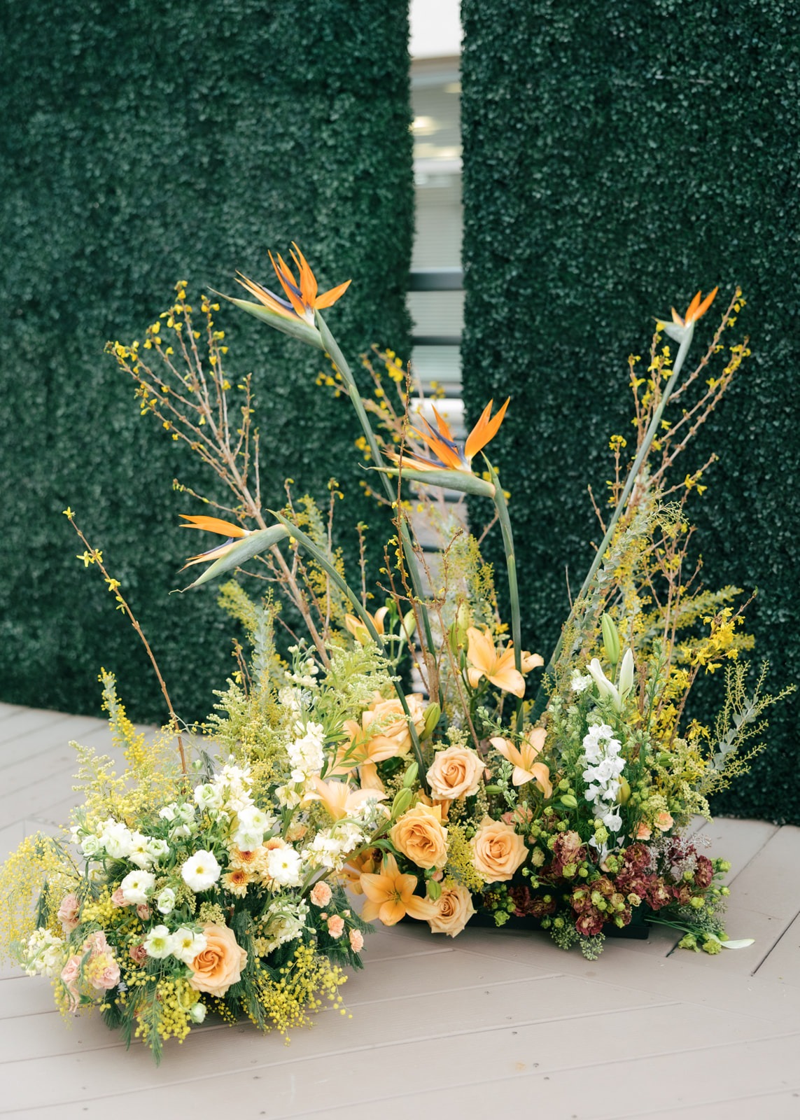 wedding arrangements with birds of paradise