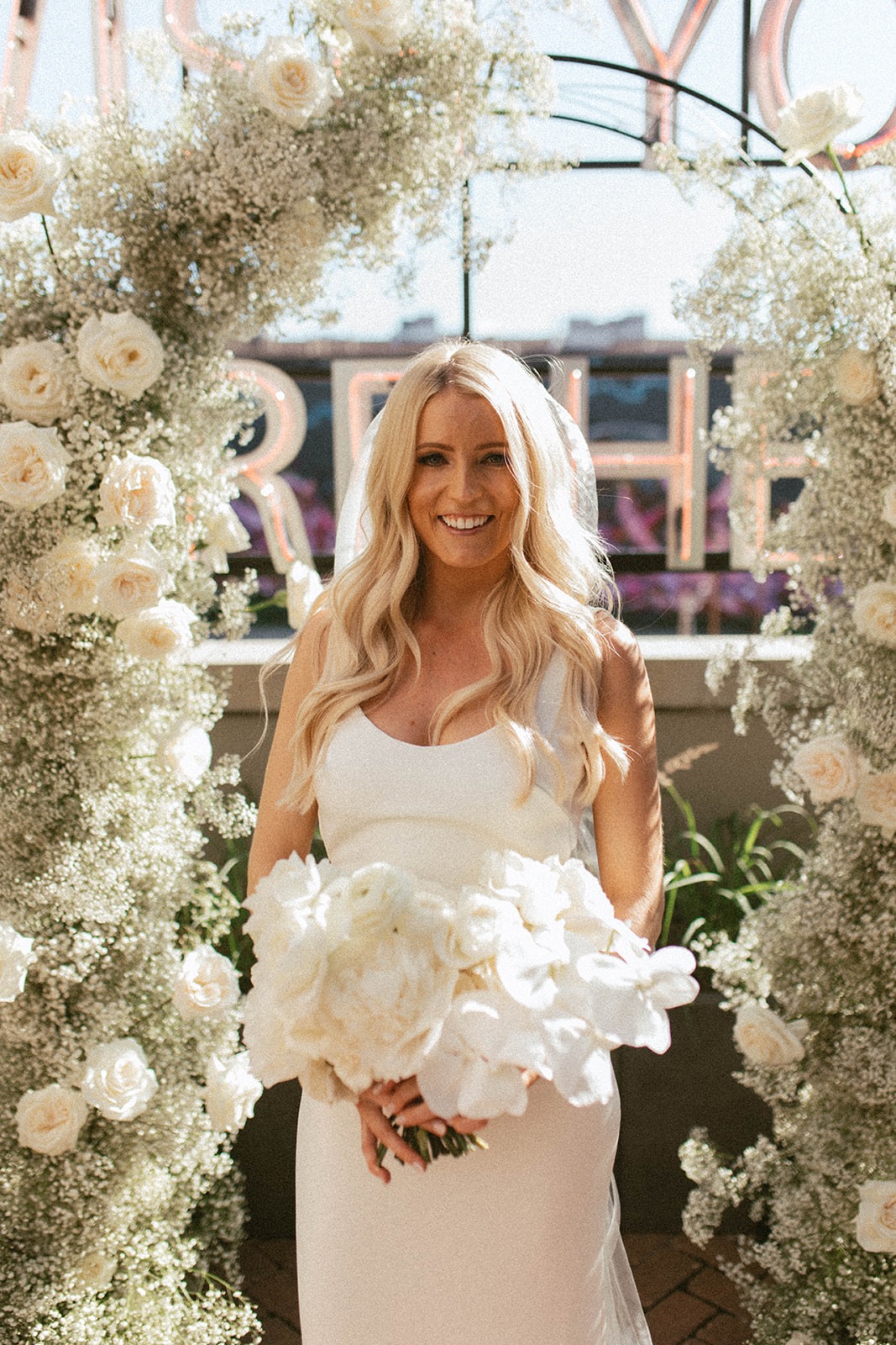 white rose and orchid bouquet