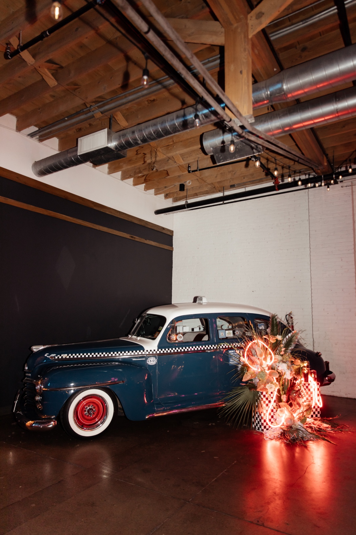 vintage taxi photo op for wedding reception