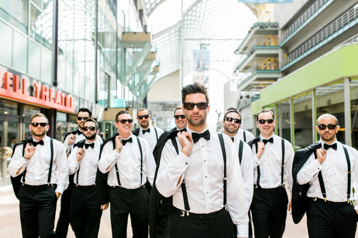 groom and groomsmen in downtown denver