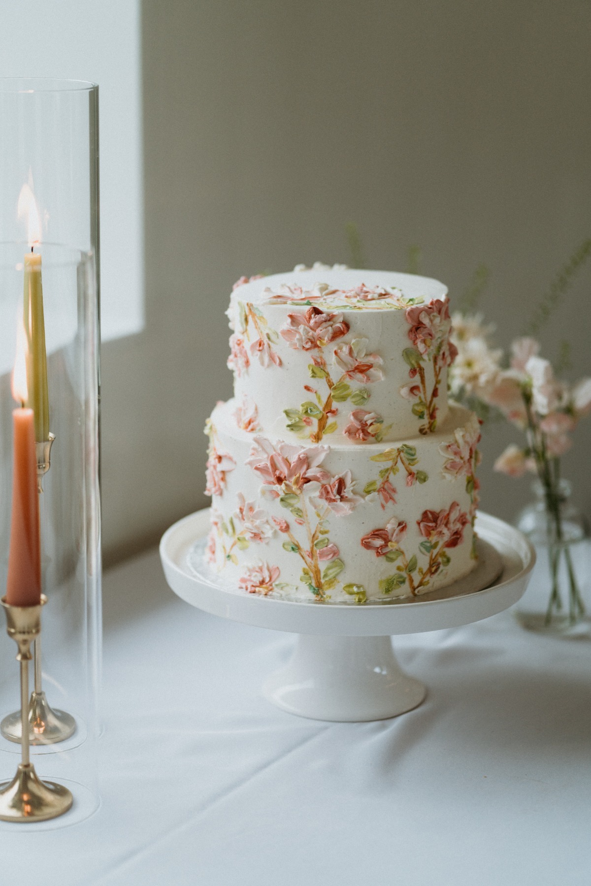 painted buttercream flower cake for wedding