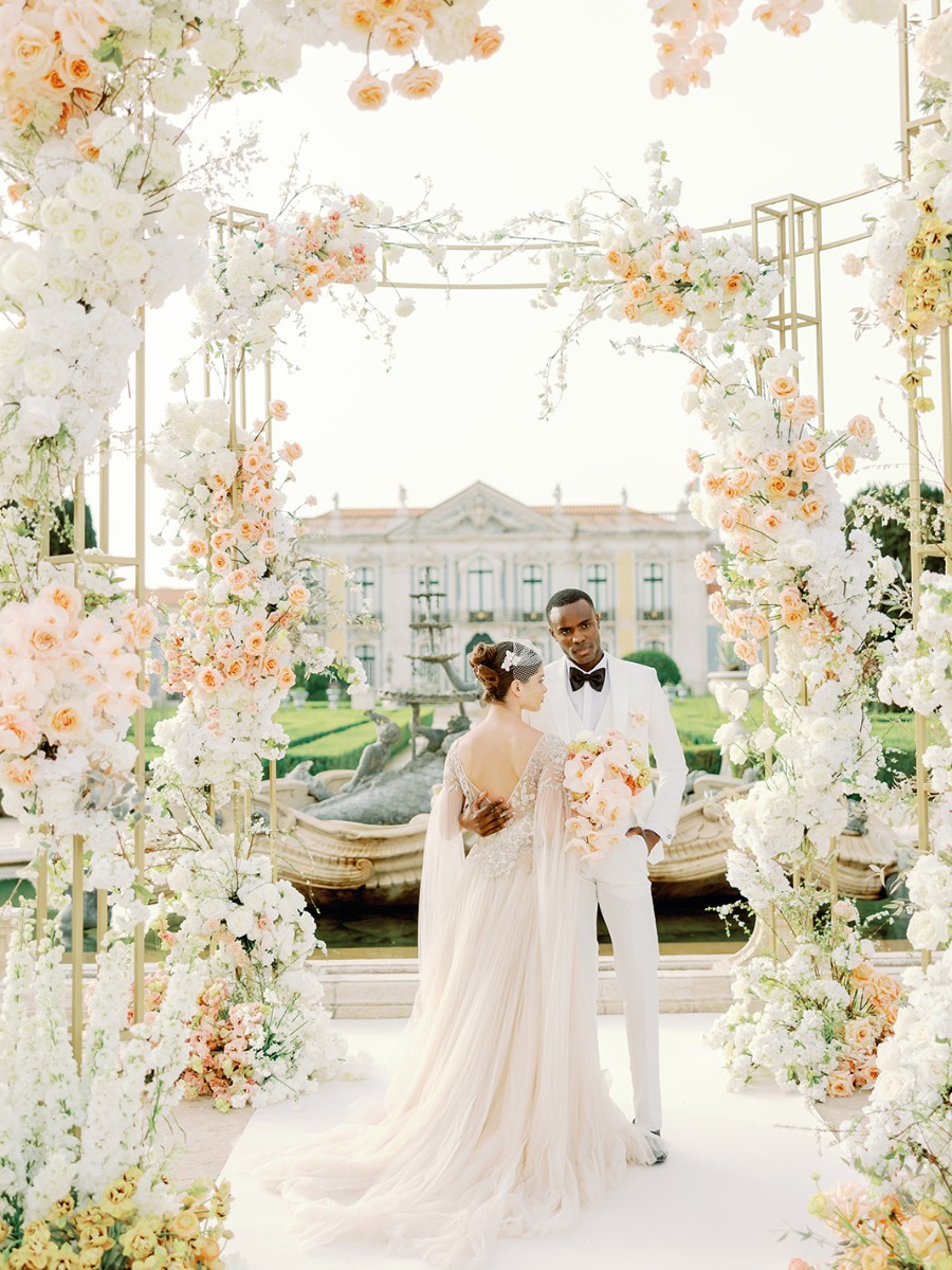 A peach wedding inspo daydream at a palace in portugal