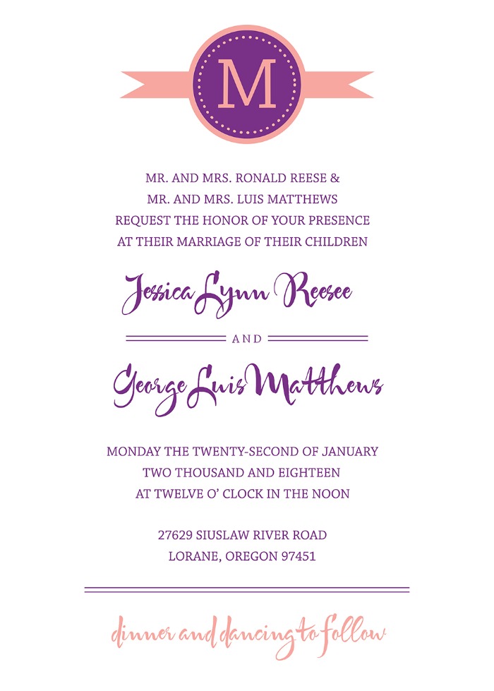 Modern Monogram Free Printable Wedding Invites