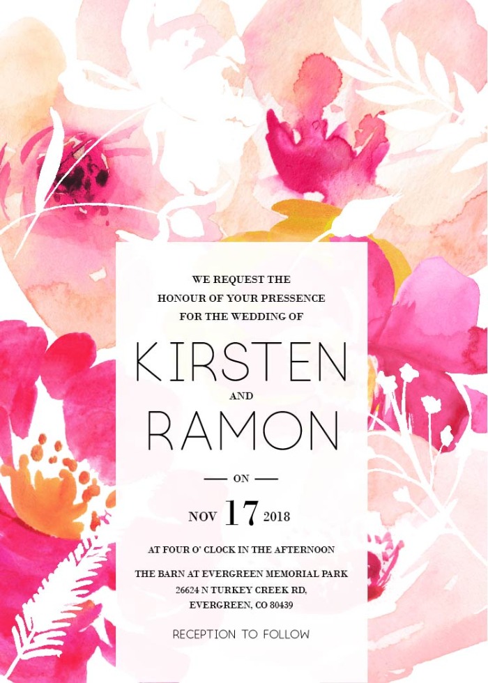 Free Modern Printable Watercolor Wedding Invitation