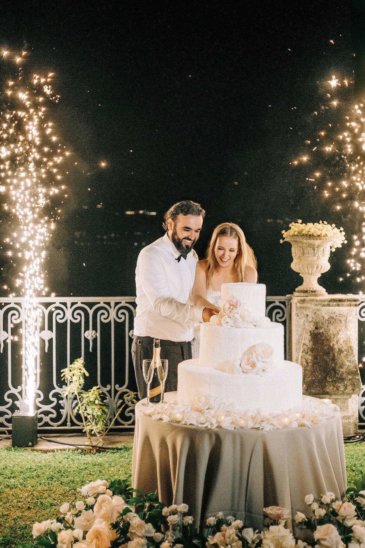 fireworks at cake cutting for wedding