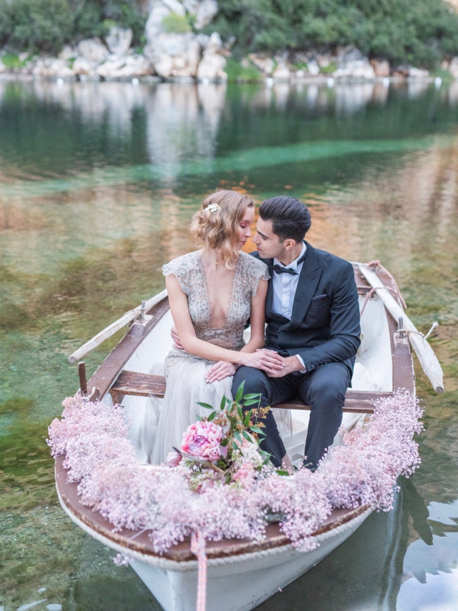 Rosy Dreamscape Lakeside Wedding Inspiration in Greece