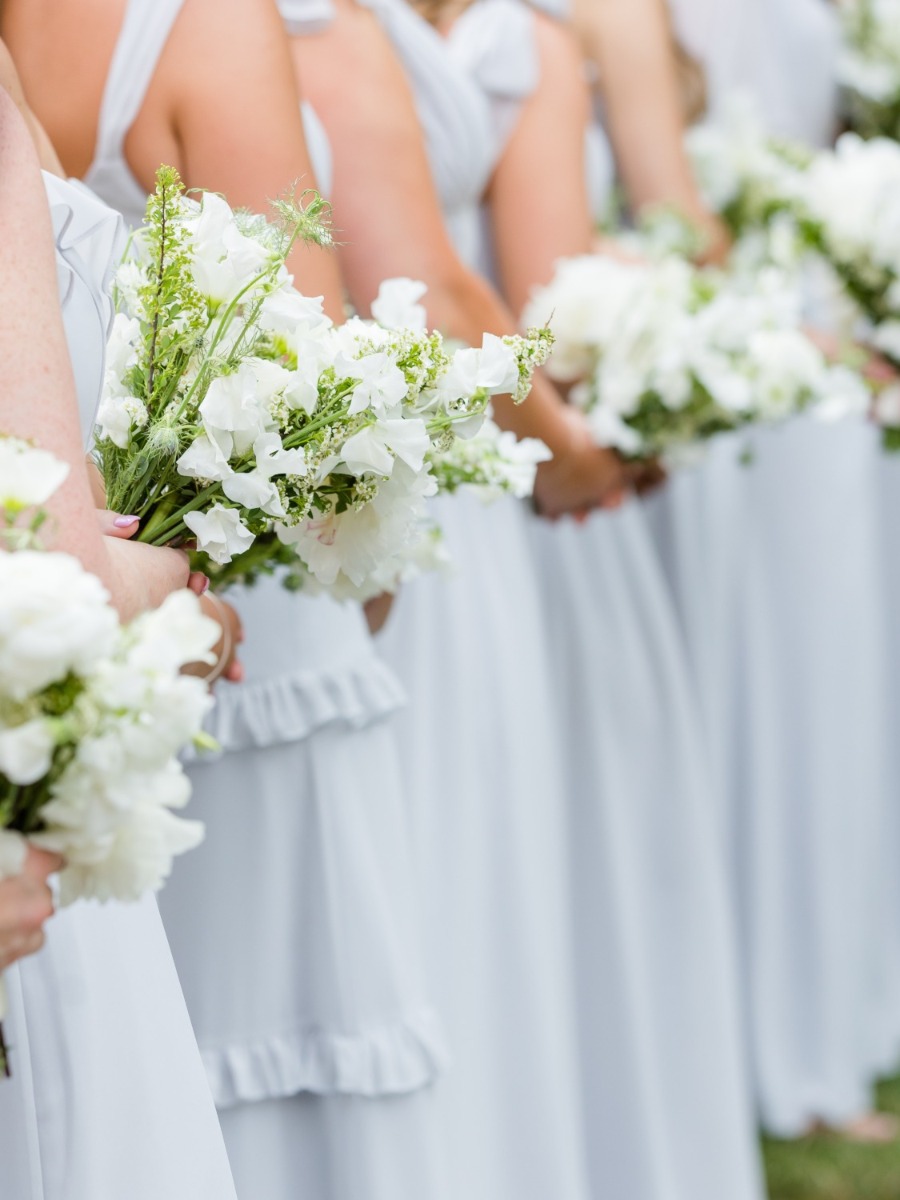 White and dove gray garden wedding at a vintage estate