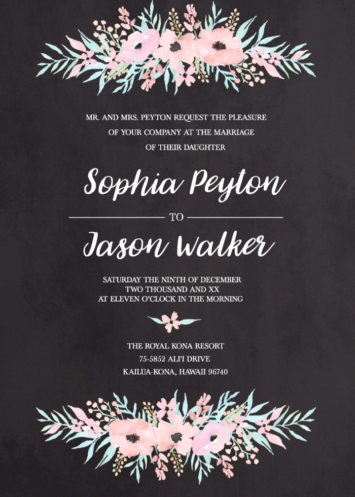 Pink Watercolor Flower Free Printable Wedding Invite