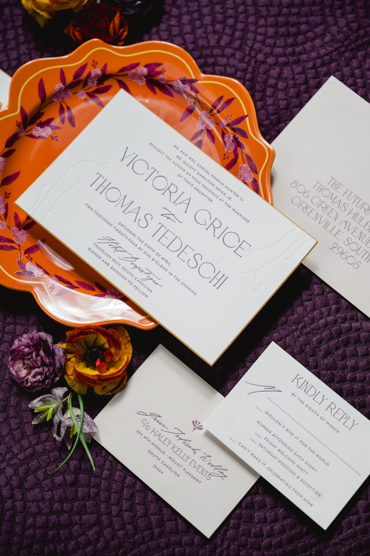 embossed flower invitations