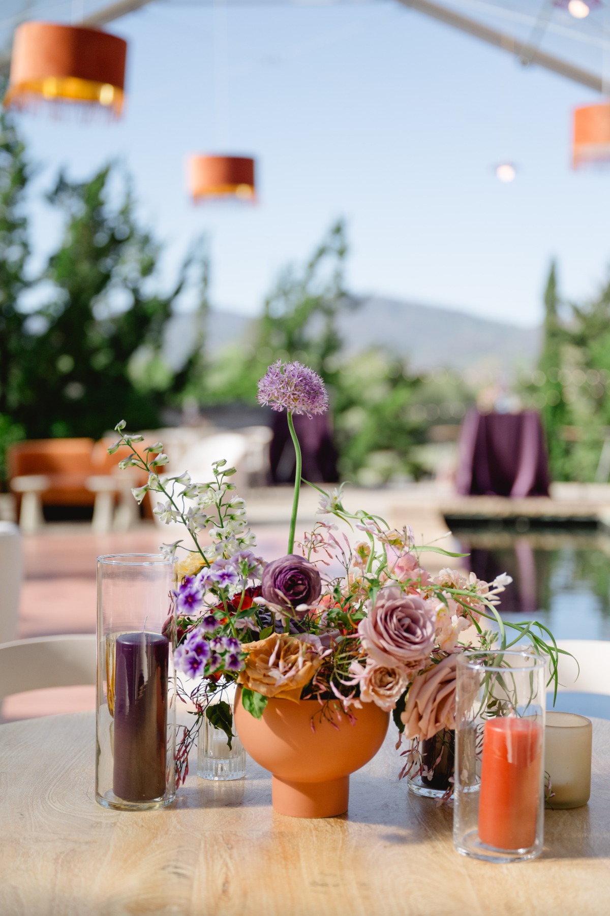 purple and orange wedding flowers