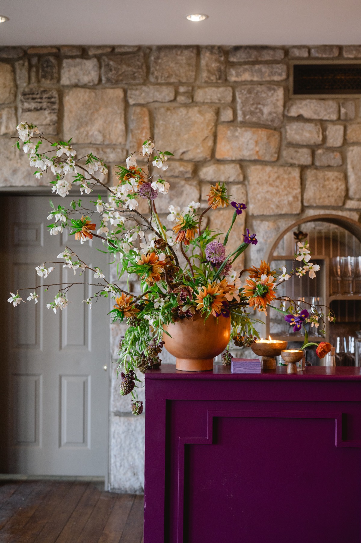 orange and purple flowers for wedding